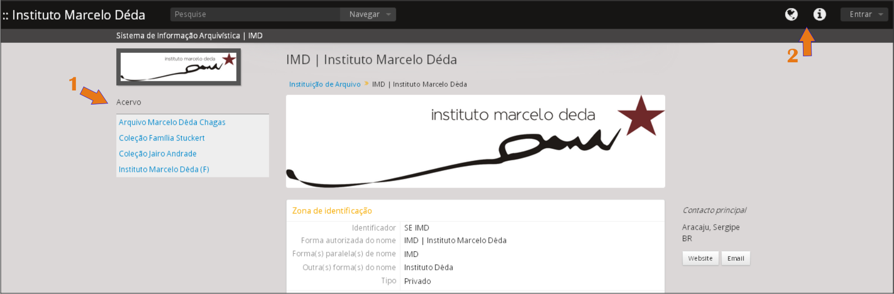 Página inicial do ICA-AtoM/IMD