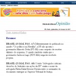 Folha de São Paulo reconhece equívoco ao citar governador - Reprodução do site da Folha de São Paulo